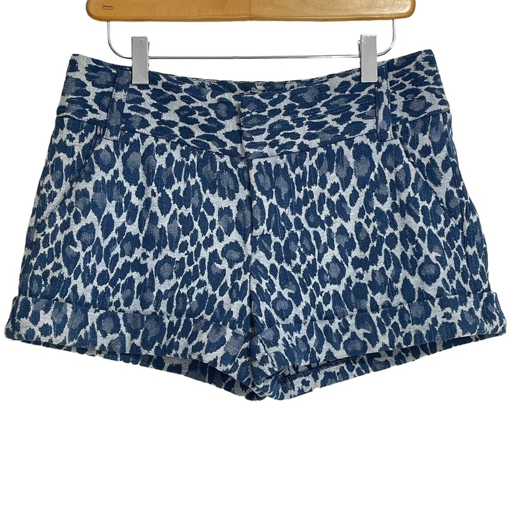 Alice + Olivia Women’s Cady Shorts Size 4 Blue Leopard Jacquard Print Cuffed